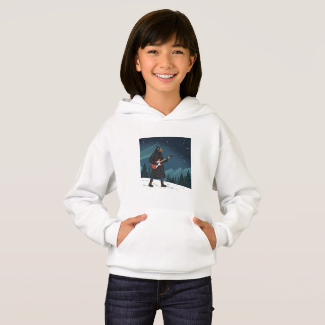Cartoon Rocker Dog Under the Stars Hoodie (Front Full)