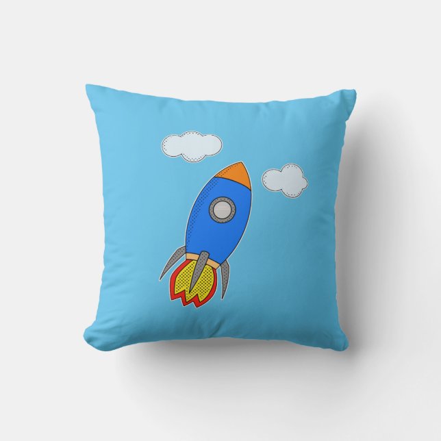 Cartoon Rocket And Clouds Throw Pillow (Front)
