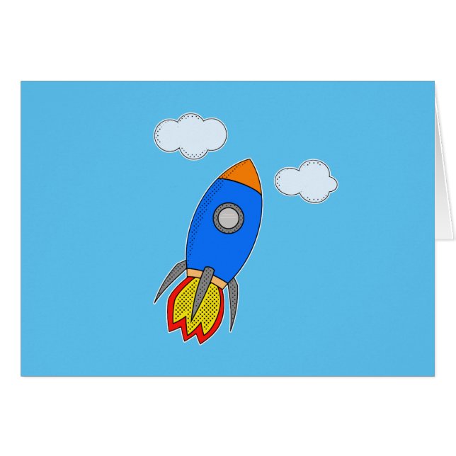 Cartoon Rocket In Blue Sky Cards (Front Horizontal)