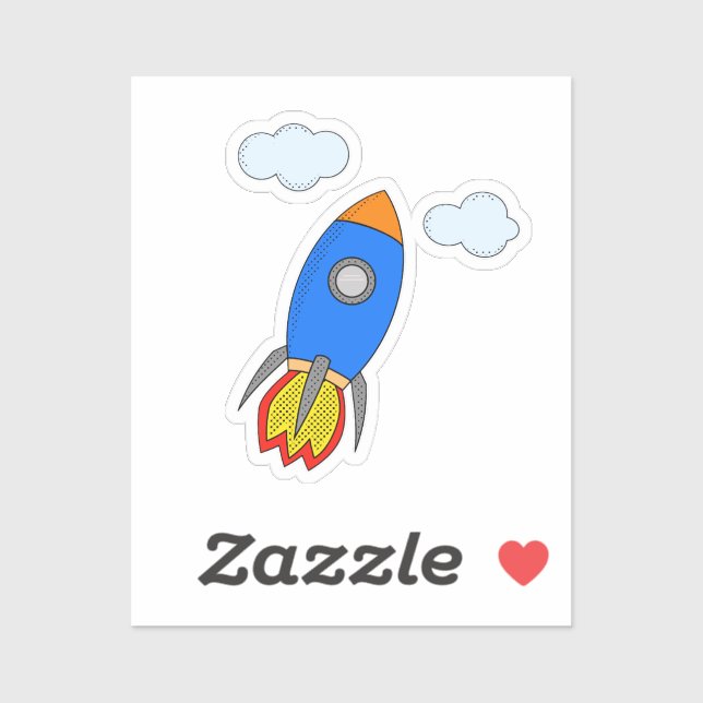 Cartoon Rocket In Blue Sky Drawing Sticker (Sheet)