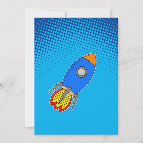 Cartoon Rocket In Blue Sky Gradient Invitation