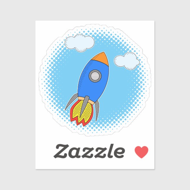 Cartoon Rocket In Blue Sky Halftones Sticker (Sheet)