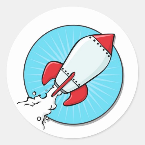 Cartoon Rocket Ship Design Classic Round Sticker