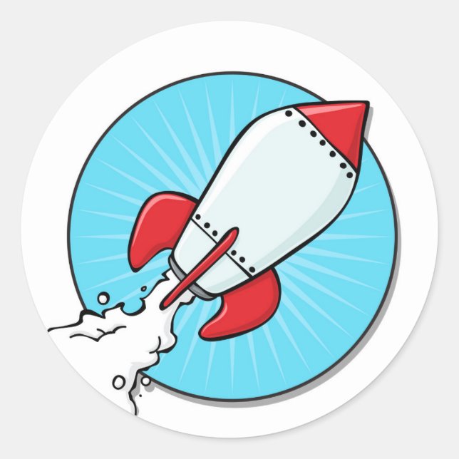 Cartoon Rocket Ship Design Classic Round Sticker (Front)