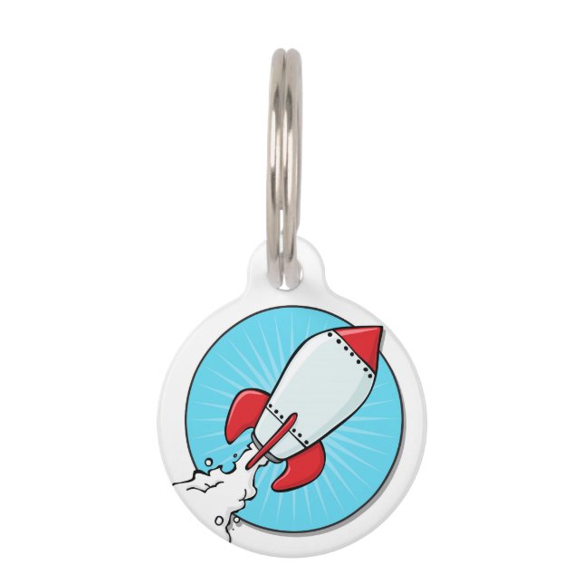 Cartoon Rocket Ship Design Pet ID Tag (Front)