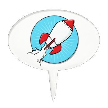 Cartoon Rocket Ship Fun Design Cake Topper by GroovyFinds at Zazzle