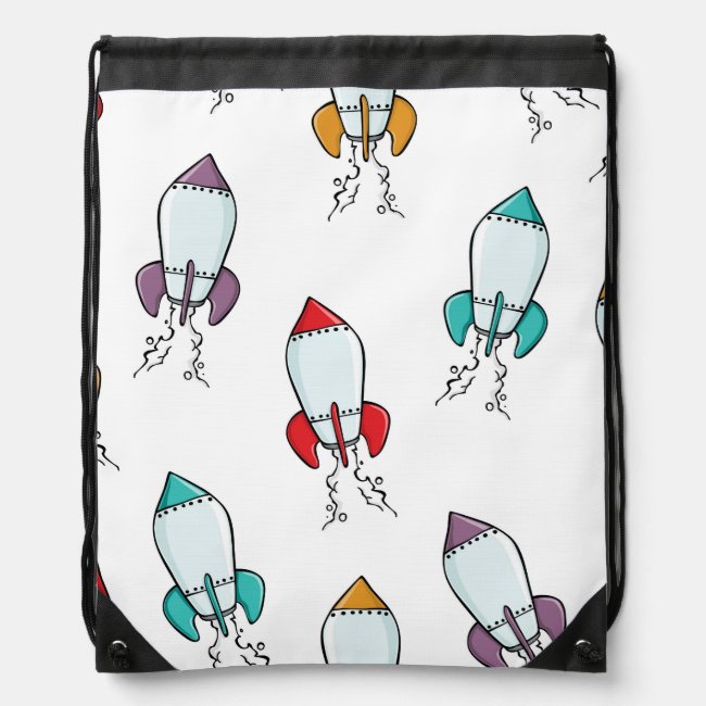 Cartoon Rocket Ship Pattern Drawstring Bag