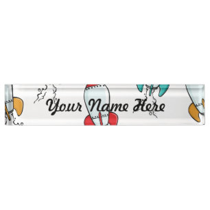 Cartoon Rocket Ship Pattern Nameplate