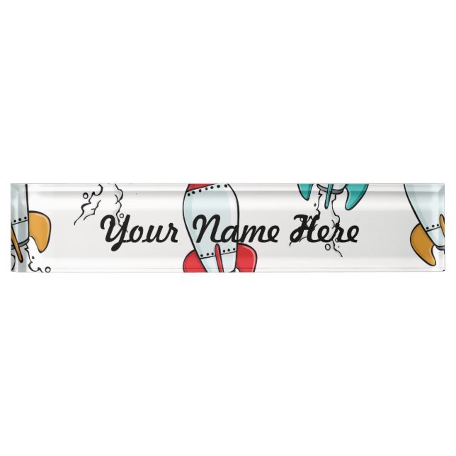 Cartoon Rocket Ship Pattern Nameplate (Front)