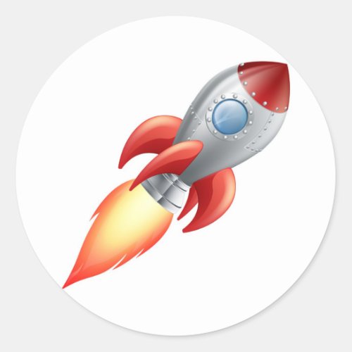 Cartoon rocket space ship classic round sticker