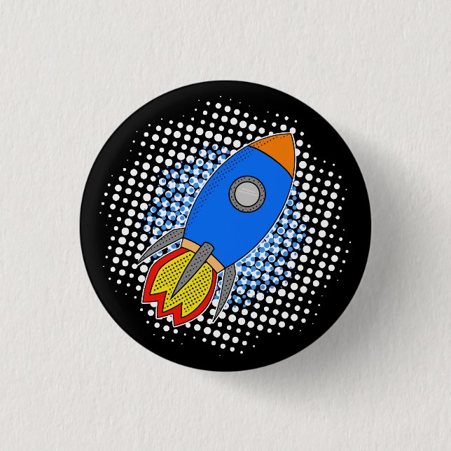 Cartoon Rocket With Halftones Galaxy  Button (Front)