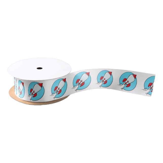 Cartoon RocketShip Design Satin Ribbon (Spool)