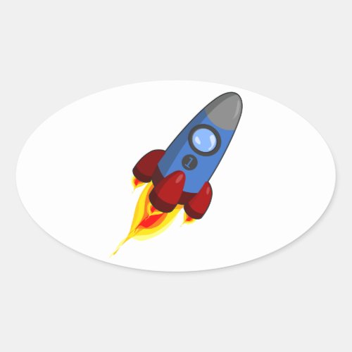 Cartoon Rocketship Oval Sticker