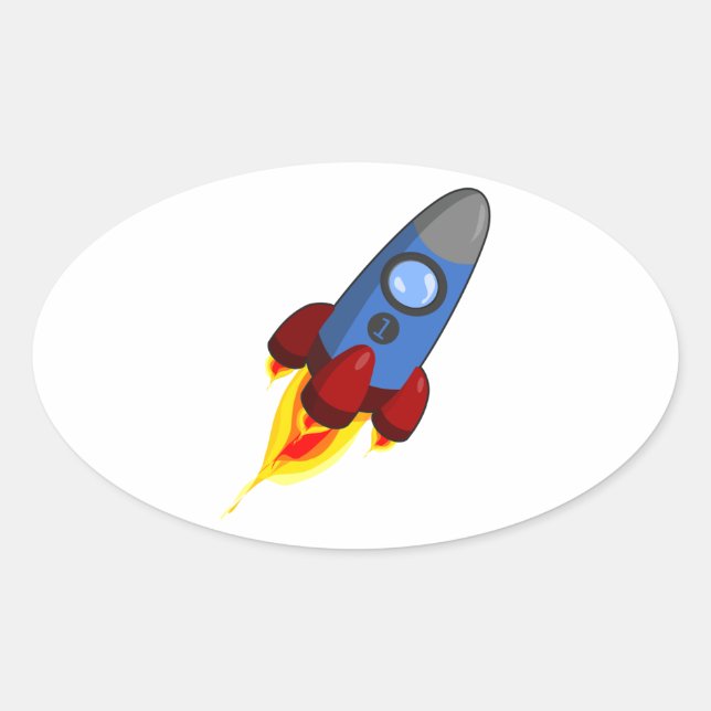 Cartoon Rocketship Oval Sticker (Front)