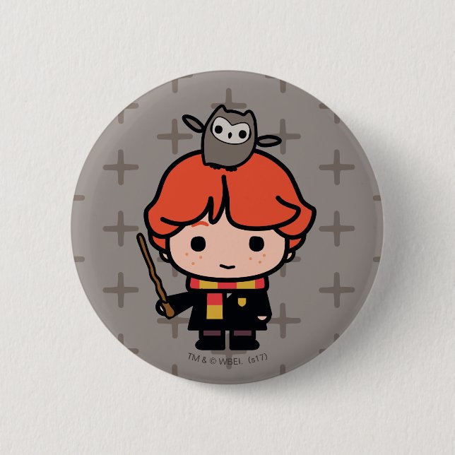 Cartoon Ron Weasley and Pigwidgeon Pinback Button (Front)
