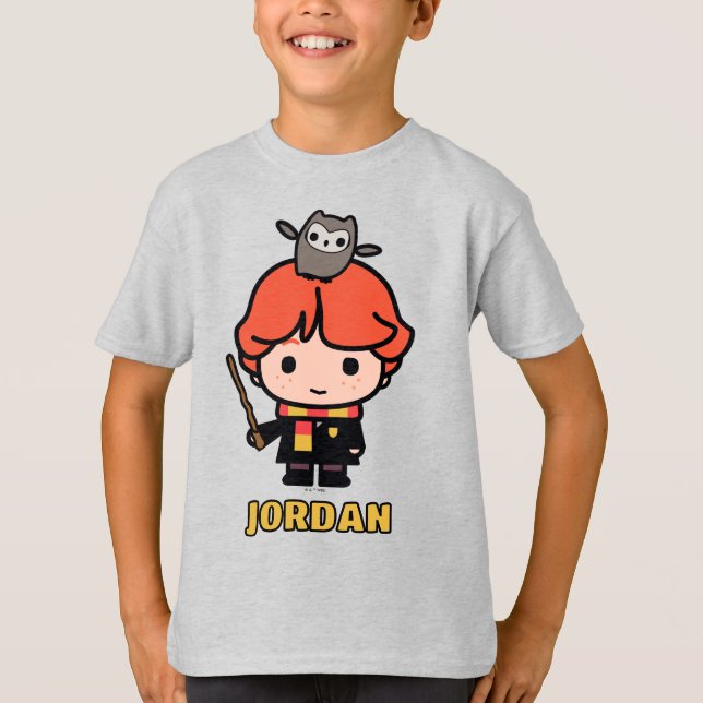 Cartoon Ron Weasley and Pigwidgeon T-Shirt (Front)
