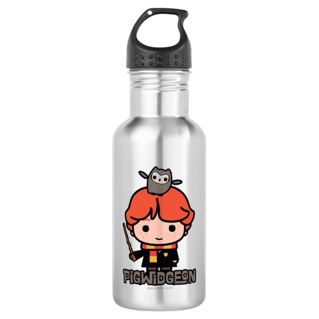 Cartoon Ron Weasley and Pigwidgeon Water Bottle (Front)
