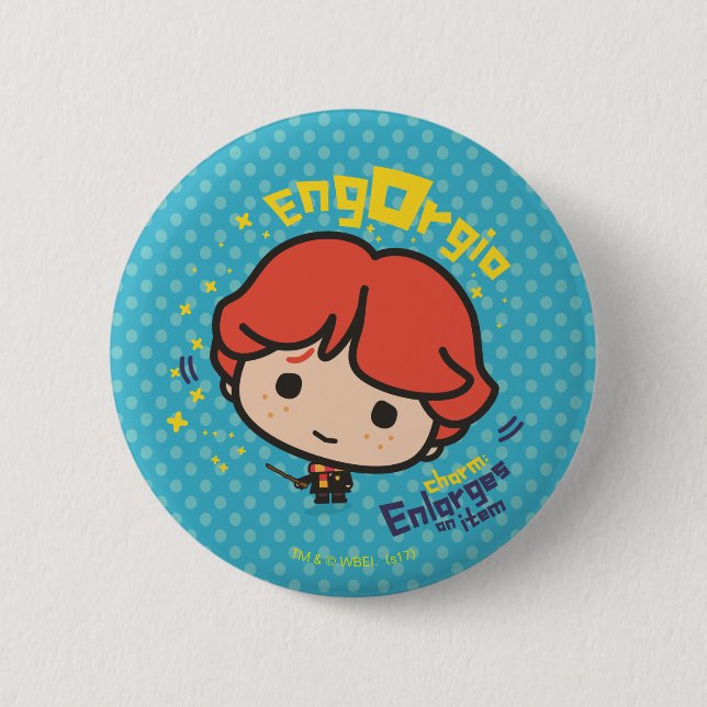 Cartoon Ron Weasley Engorgio Spell Button (Front)