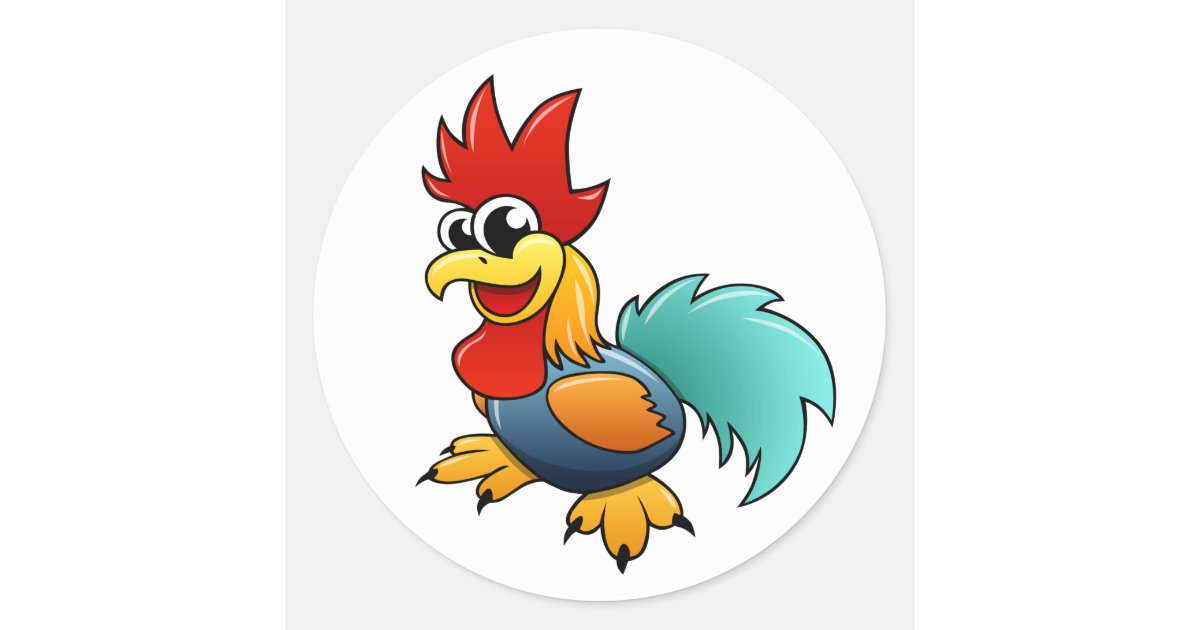 Cartoon Rooster Classic Round Sticker | Zazzle