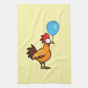 Cartoon Rooster Holding Blue Balloon Kitchen Towel