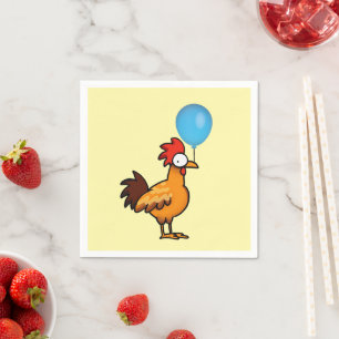 Cartoon Rooster Holding Blue Balloon Napkins