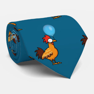Cartoon Rooster Holding Blue Balloon Neck Tie