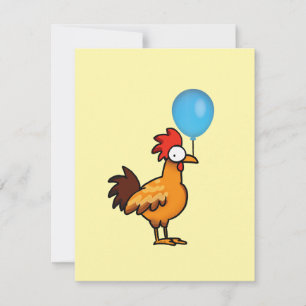 Cartoon Rooster Holding Blue Balloon Note Card