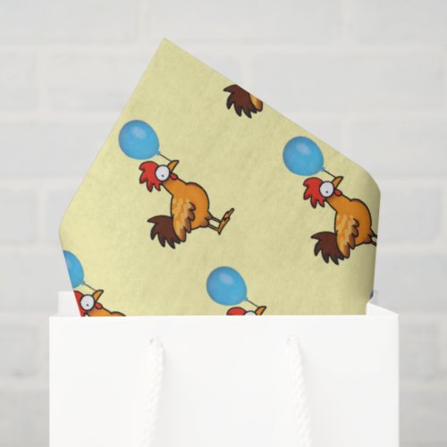 Cartoon Rooster Holding Blue Balloon Tissue Paper
