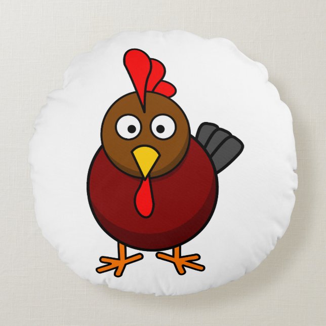 Cartoon Rooster Round Pillow (Front)
