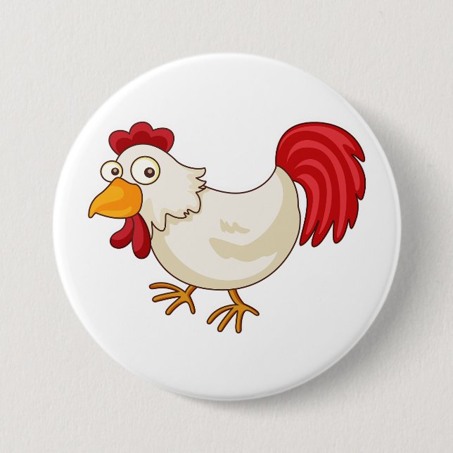 Cartoon Rooster White Chicken Button (Front)
