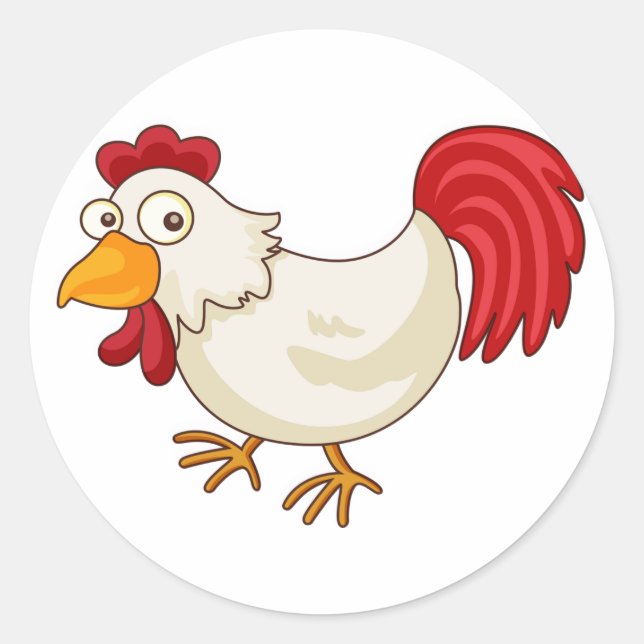 Cartoon Rooster White Chicken Classic Round Sticker (Front)