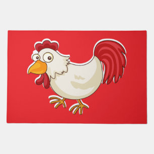 Cartoon Rooster White Chicken Doormat