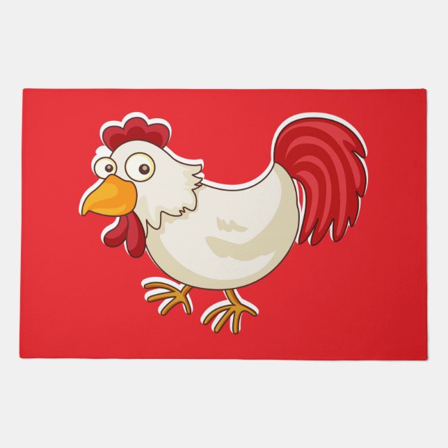 Cartoon Rooster White Chicken Doormat (Front)