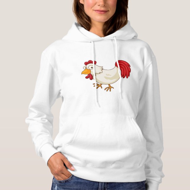 Cartoon Rooster White Chicken Hoodie (Front)