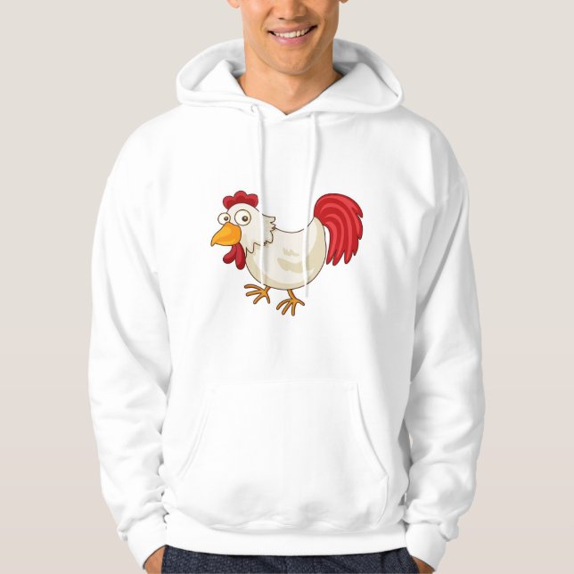 Cartoon Rooster White Chicken Hoodie (Front)