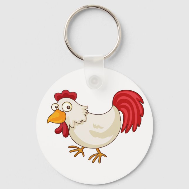 Cartoon Rooster White Chicken Keychain (Front)