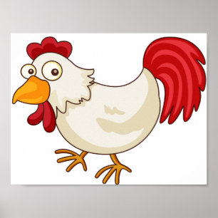Cartoon Rooster White Chicken Poster