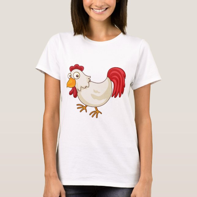 Cartoon Rooster White Chicken T-Shirt (Front)