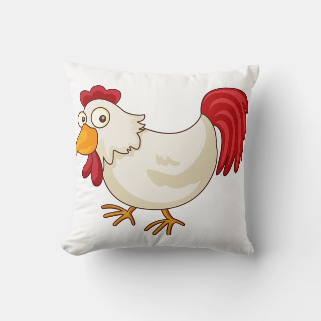 Cartoon Rooster White Chicken Throw Pillow (Front)