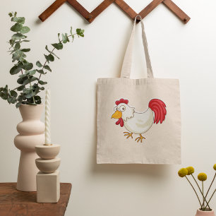 Cartoon Rooster White Chicken Tote Bag