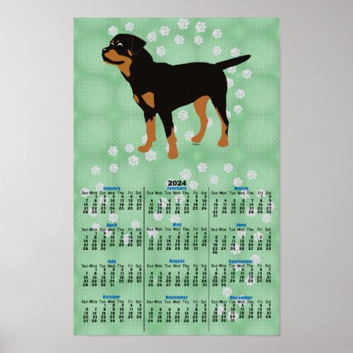Cartoon Rottweiler 2024 Calendar Poster