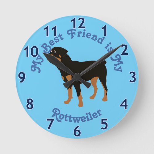 Cartoon Rottweiler Docked Round Clock