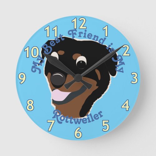 Cartoon Rottweiler Head Round Clock