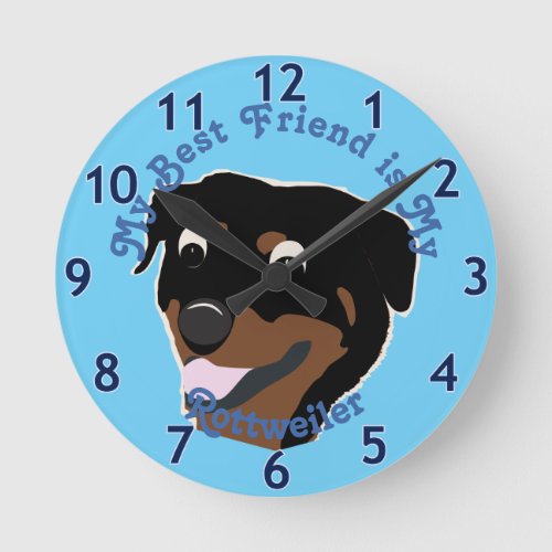 Cartoon Rottweiler Head Round Clock