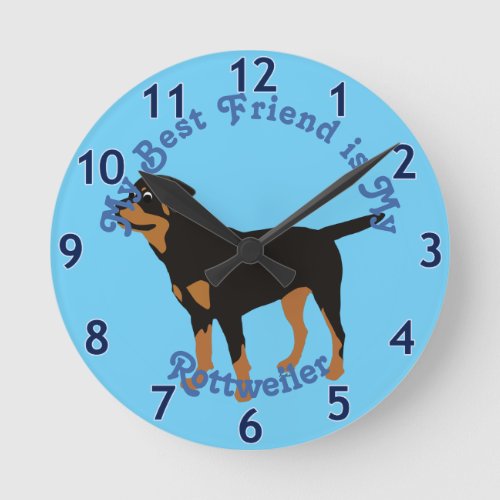 Cartoon Rottweiler Natural Round Clock