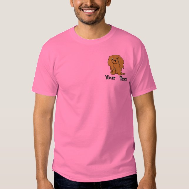 Cartoon Ruby Cavalier King Charles Spaniel Embroidered T-Shirt (Front)