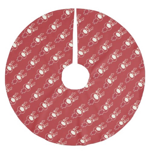 Cartoon Rudolph Pattern Red Brushed Polyester Tree Skirt