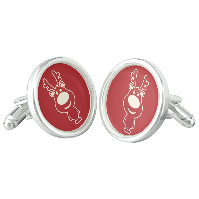 Cartoon Rudolph Red Cufflinks (Angled)