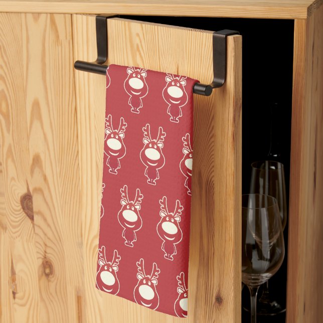 Cartoon Rudolph Red Pattern Kitchen Towel (Thirds Fold)