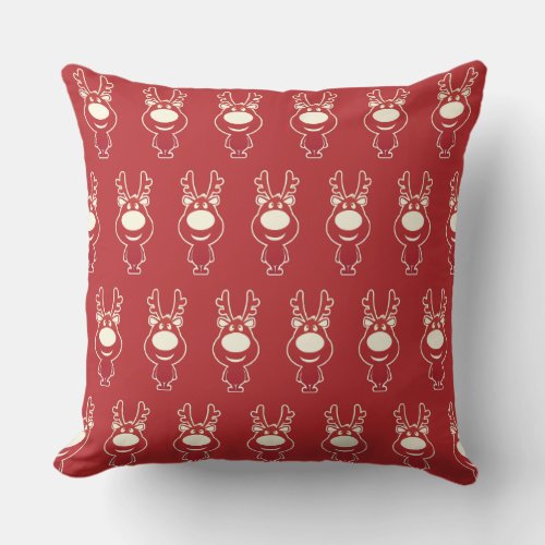 Cartoon Rudolph Red Pattern Throw Pillow